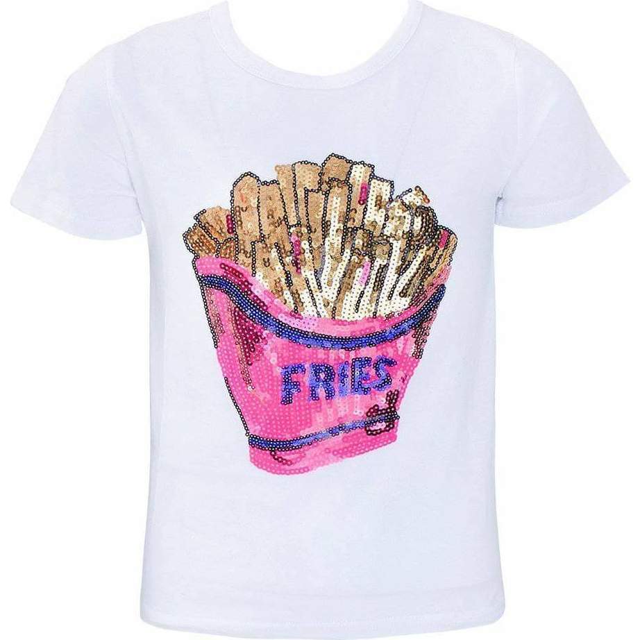 I love French Fries Sequin T-Shirt, White - T-Shirts - 1