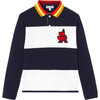 Long Sleeve Polo, White Navy Blue - Polo Shirts - 1 - thumbnail