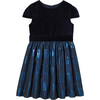 Holiday Dual Fabric Dress, Navy Blue - Dresses - 1 - thumbnail