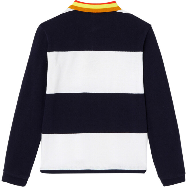 Long Sleeve Polo, White Navy Blue - Polo Shirts - 2