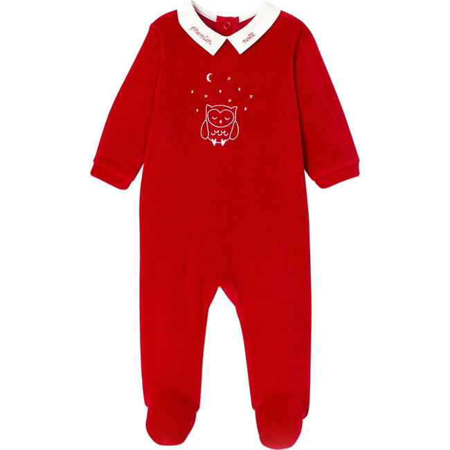 Baby Velour Pajamas, Scarlet Red - Pajamas - 1