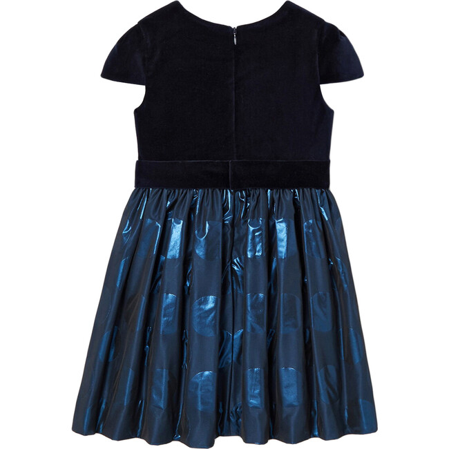 Holiday Dual Fabric Dress, Navy Blue