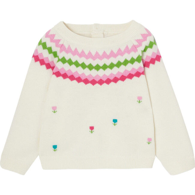 Baby Jacquard Sweater, White Cotton