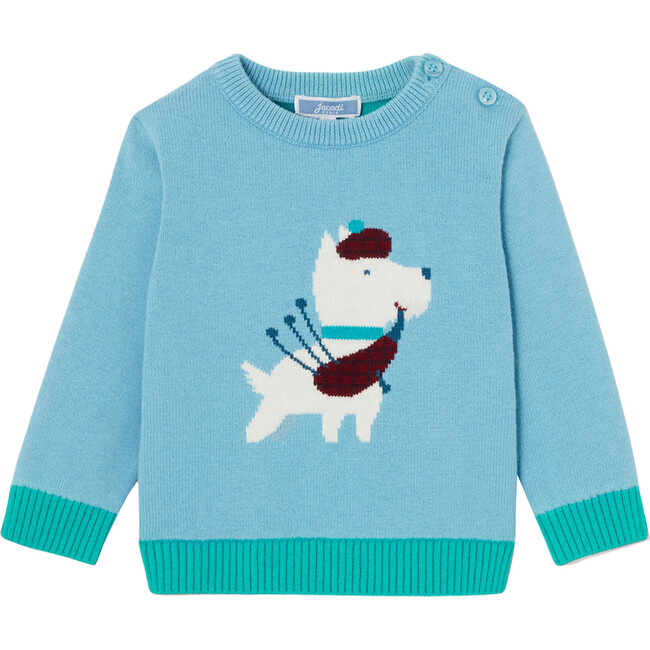 Baby Intarsia Dog Sweater, Water Blue - Sweaters - 1