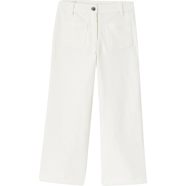 Flared Velour Pants, White Cotton - Pants - 1