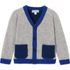 Baby Cashmere Cardigan, Grey Navy - Cardigans - 1 - thumbnail
