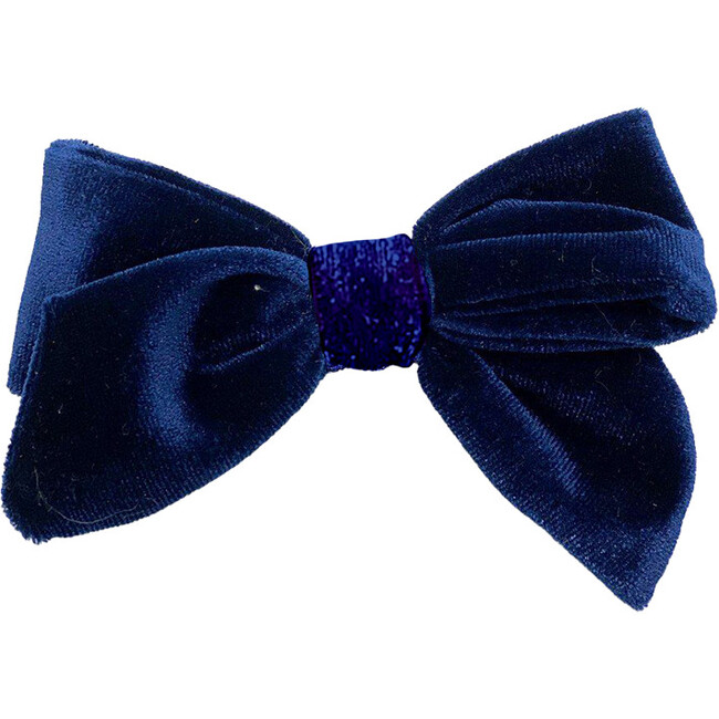 Velour Holiday Bow With Removable Alligator Clip, Navy