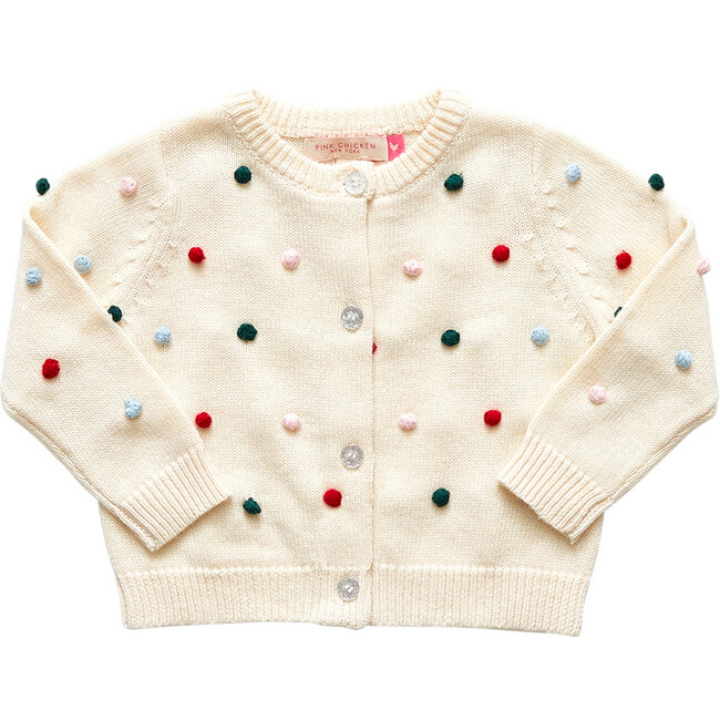 Holiday Sweater With Pom Poms, Multicolors