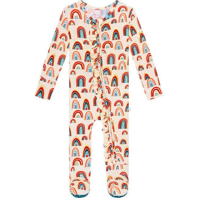 Skyla Footie Ruffled Zippered One Piece, Beige - Bodysuits - 1