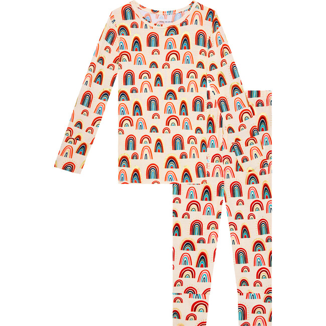 Skyla Long Sleeve Basic Pajama Set, Beige - Two Pieces - 1