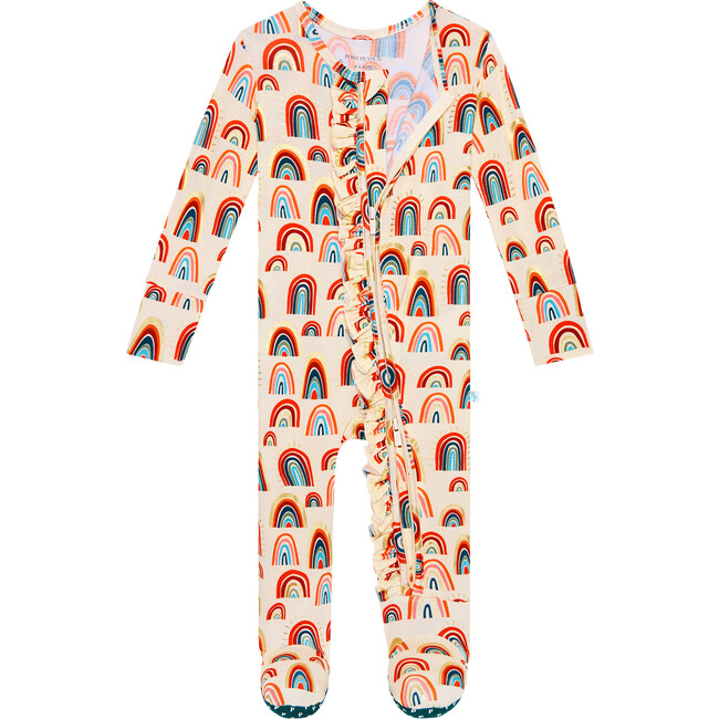 Skyla Footie Ruffled Zippered One Piece, Beige - Bodysuits - 3