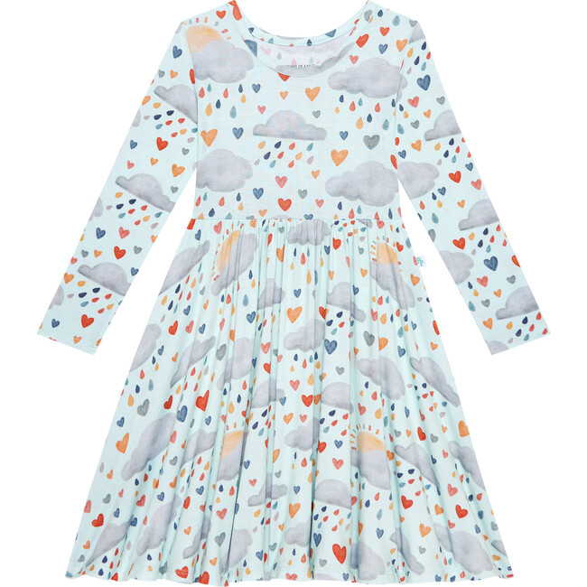 Briella Long Sleeve Basic Twirl Dress, Blue