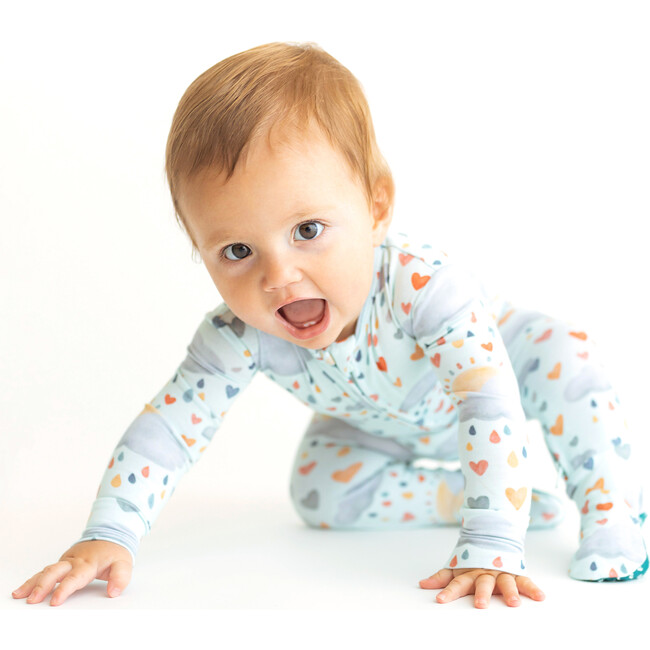 Briella Footie Zippered One Piece, Blue - Bodysuits - 3