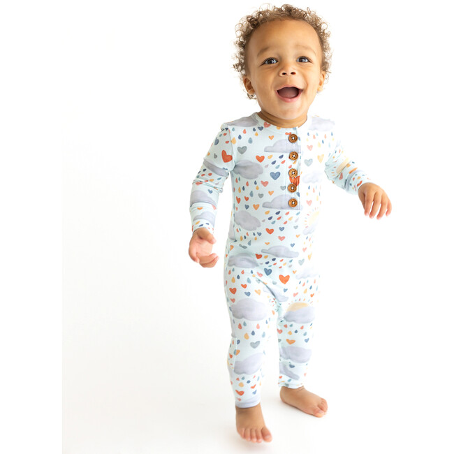 Briella Long Sleeve Henley Romper, Blue - Rompers - 3
