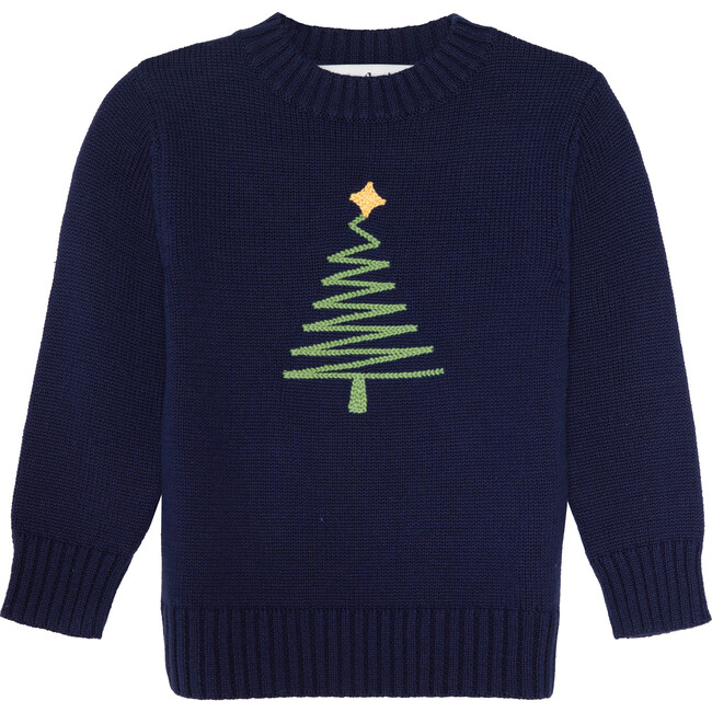 Kids Christmas Tree Sweater, Navy - Sweaters - 1