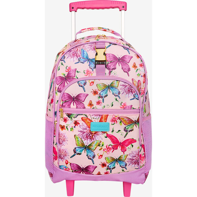 Watercolor Butterfly Rolling Backpack, Pink - Backpacks - 1