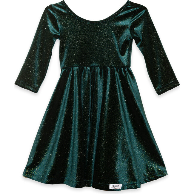 Holiday Twirly Dress in Emerald Sparkle