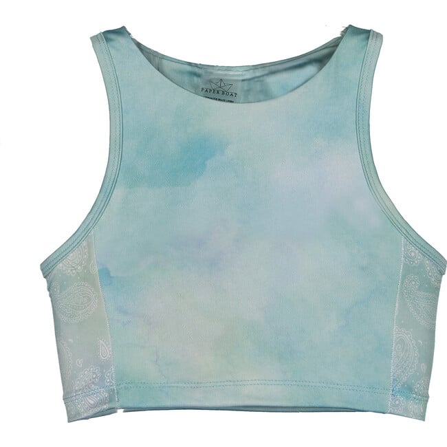 Special Tie-Dye Crop Top, Aqua Blue White