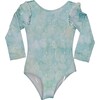 Special Tie-Dye Rash Guard One Piece Swimsuit, Aqua Blue White - Rash Guards - 1 - thumbnail