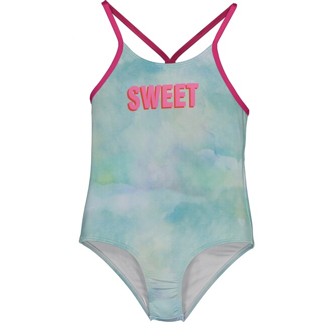 Sweet Tie-Dye One Piece Swimsuit, Pink Aqua Blue