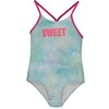 Sweet Tie-Dye One Piece Swimsuit, Pink Aqua Blue - One Pieces - 1 - thumbnail