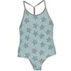 Stars One Piece Swimsuit, Aqua Blue White Black - One Pieces - 1 - thumbnail