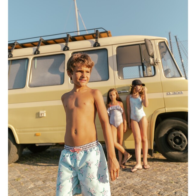 Stars Swim Shorts, Aqua Blue White Black - Swim Trunks - 3