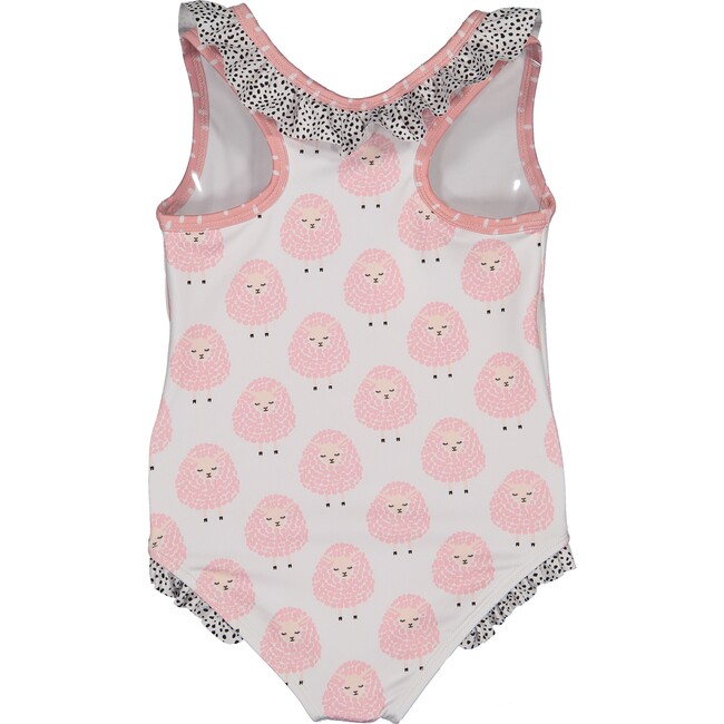 Fluffy Sheep One Piece Swimsuit, White Pink Black - One Pieces - 2