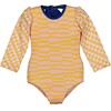 Funny Stripes Rash Guard One Piece Swimsuit, Pink Yellow White Blue - Rash Guards - 1 - thumbnail