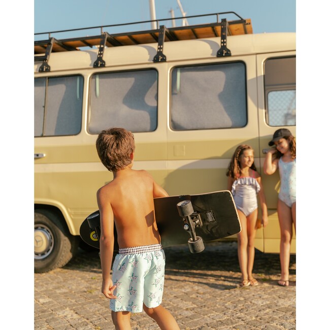 Stars Swim Shorts, Aqua Blue White Black - Swim Trunks - 4