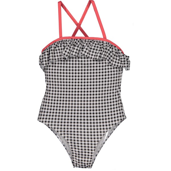 Dark Vichy One Piece Swimsuit, Black Neon - Paper Boat Swim