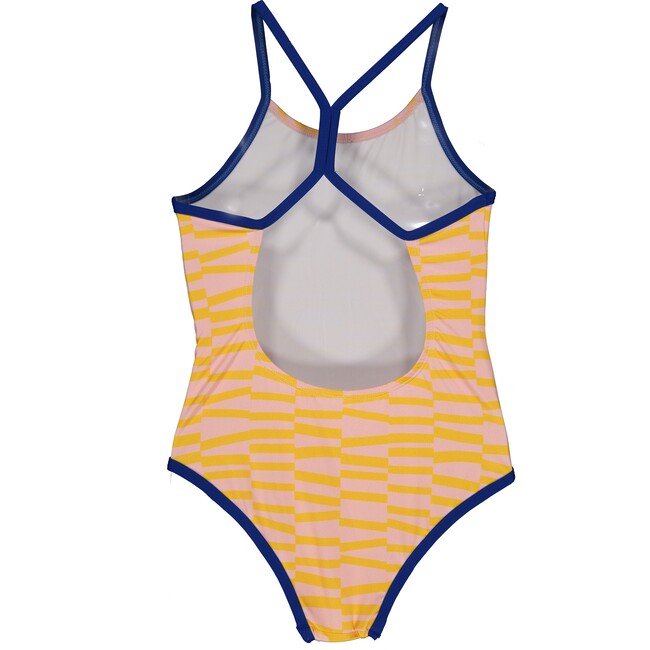 Funny Stripes One Piece Swimsuit, Pink Yellow Blue