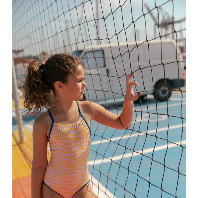 Funny Stripes One Piece Swimsuit, Pink Yellow Blue - One Pieces - 3