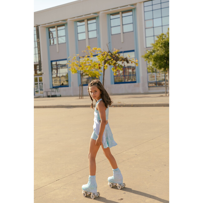 Special Tie-Dye Skirt With Shorts, Aqua Blue White - Skirts - 6