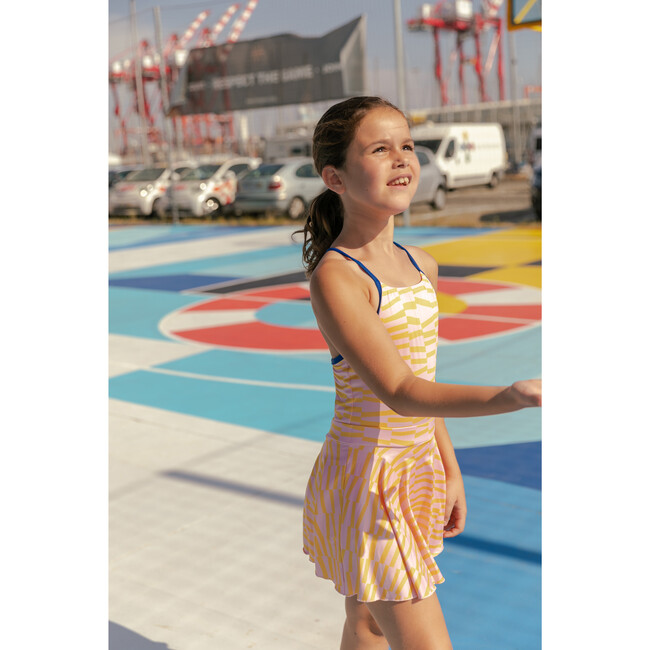 Funny Stripes One Piece Swimsuit, Pink Yellow Blue - One Pieces - 8