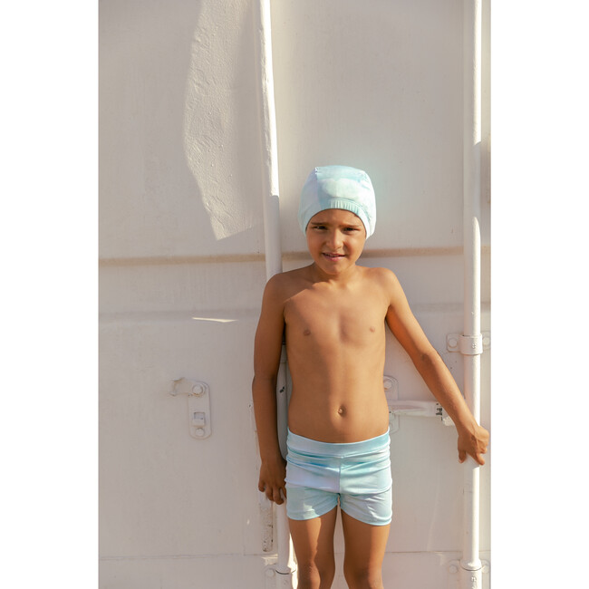 Special Tie-Dye Cap, Aqua Blue White - Swim Caps - 5