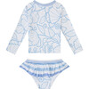 Aurore Long Sleeve Two-Piece Rashguard Set, Blue Flower - Two Pieces - 1 - thumbnail