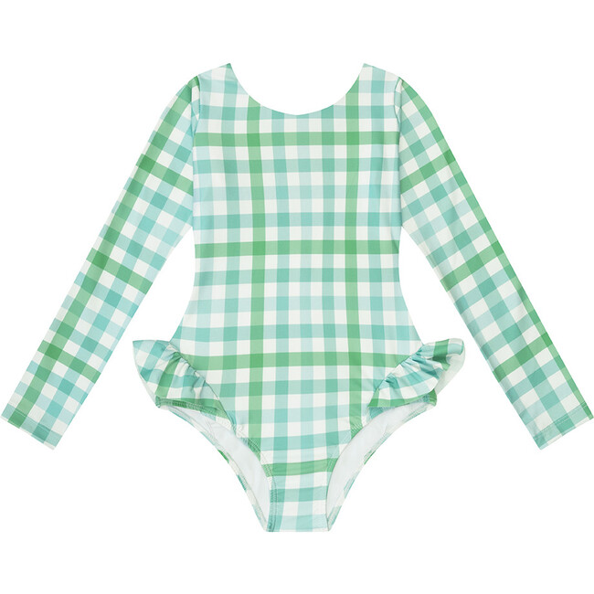 Bella Long Sleeve One-Piece Swimsuit, Green Square - One Pieces - 1