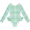 Bella Long Sleeve One-Piece Swimsuit, Green Square - One Pieces - 1 - thumbnail
