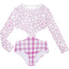 Simona Long Sleeve One-Piece Swimsuit, Pink Flower - One Pieces - 1 - thumbnail