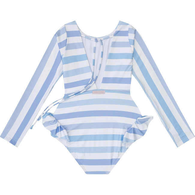 Bella Long Sleeve One-Piece Swimsuit, Blue Stripes