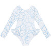 Bella Long Sleeve One-Piece Swimsuit, Blue Flower - One Pieces - 1 - thumbnail