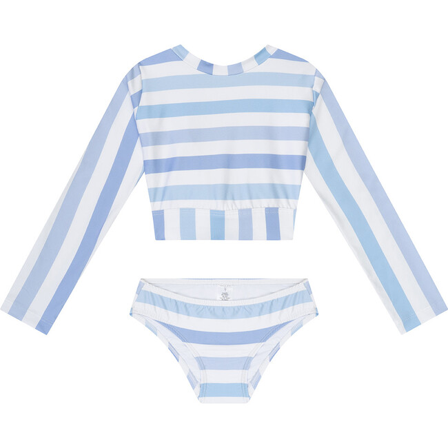 Alessia Long Sleeve Two-Piece Swimsuit, Blue Stripes - Two Pieces - 1