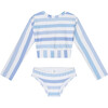 Alessia Long Sleeve Two-Piece Swimsuit, Blue Stripes - Two Pieces - 1 - thumbnail