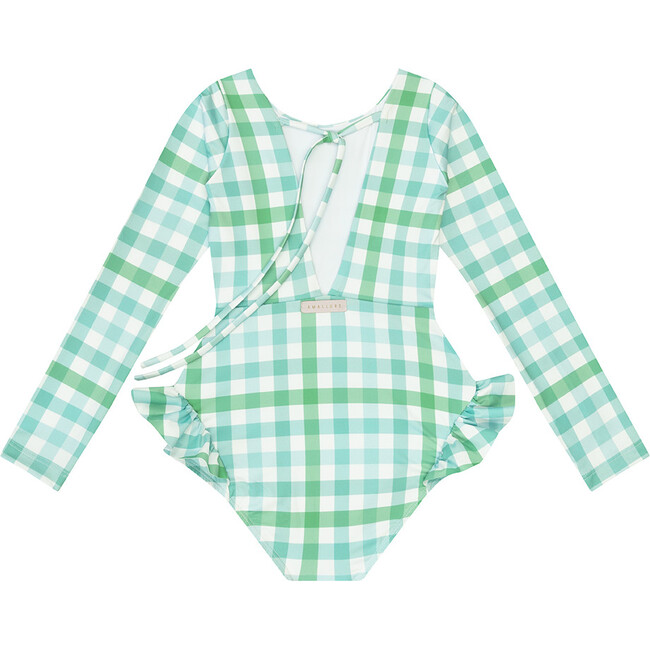 Bella Long Sleeve One-Piece Swimsuit, Green Square