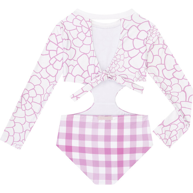 Simona Long Sleeve One-Piece Swimsuit, Pink Flower
