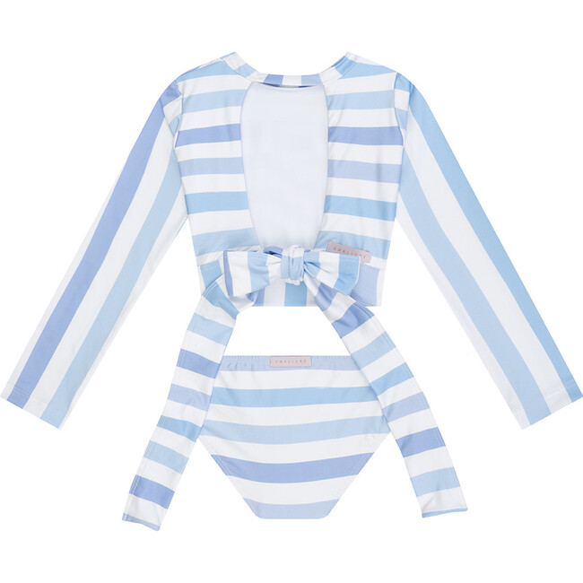 Alessia Long Sleeve Two-Piece Swimsuit, Blue Stripes