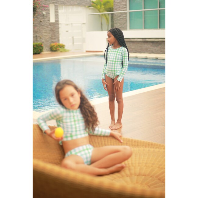 Bella Long Sleeve One-Piece Swimsuit, Green Square - One Pieces - 3