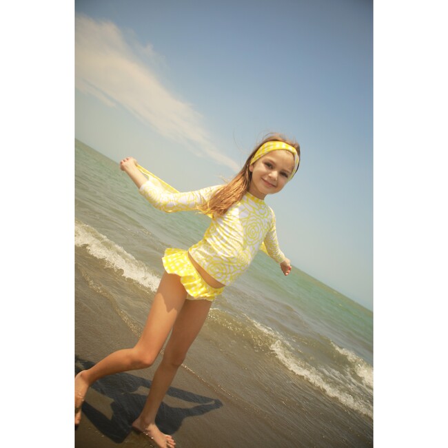 Aurore Long Sleeve Two-Piece Rashguard Set, Yellow Flower - Two Pieces - 3