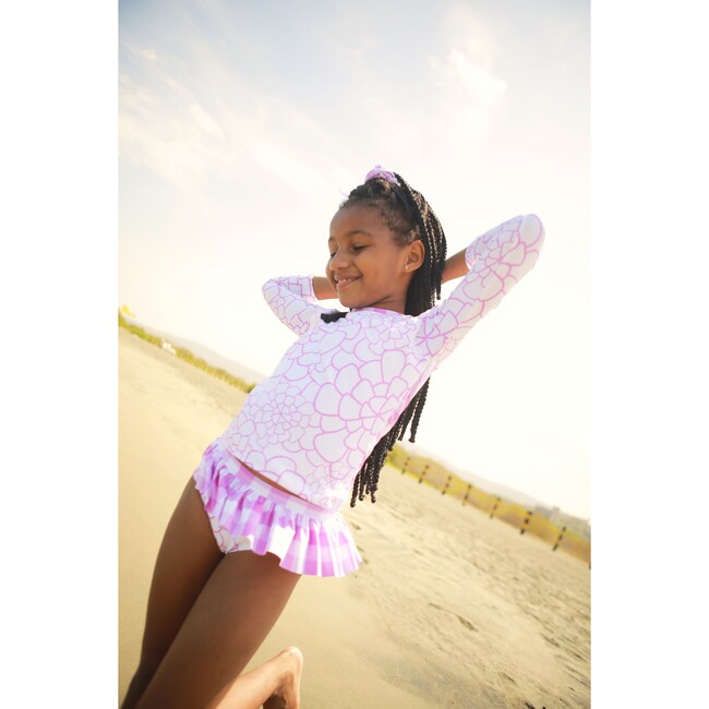 Aurore Long Sleeve Two-Piece Rashguard Set, Pink Flower - Two Pieces - 3